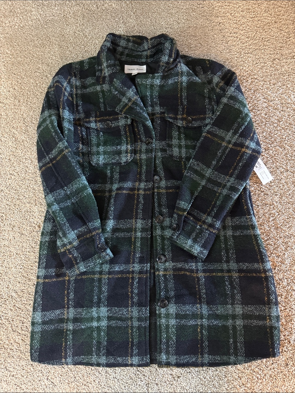 Tribal Black and Green Plaid Peacoat